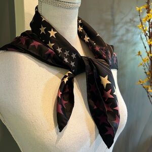 Rare~Vintage 1970’s Echo Star Patterned Black and Purple Silk Scarf